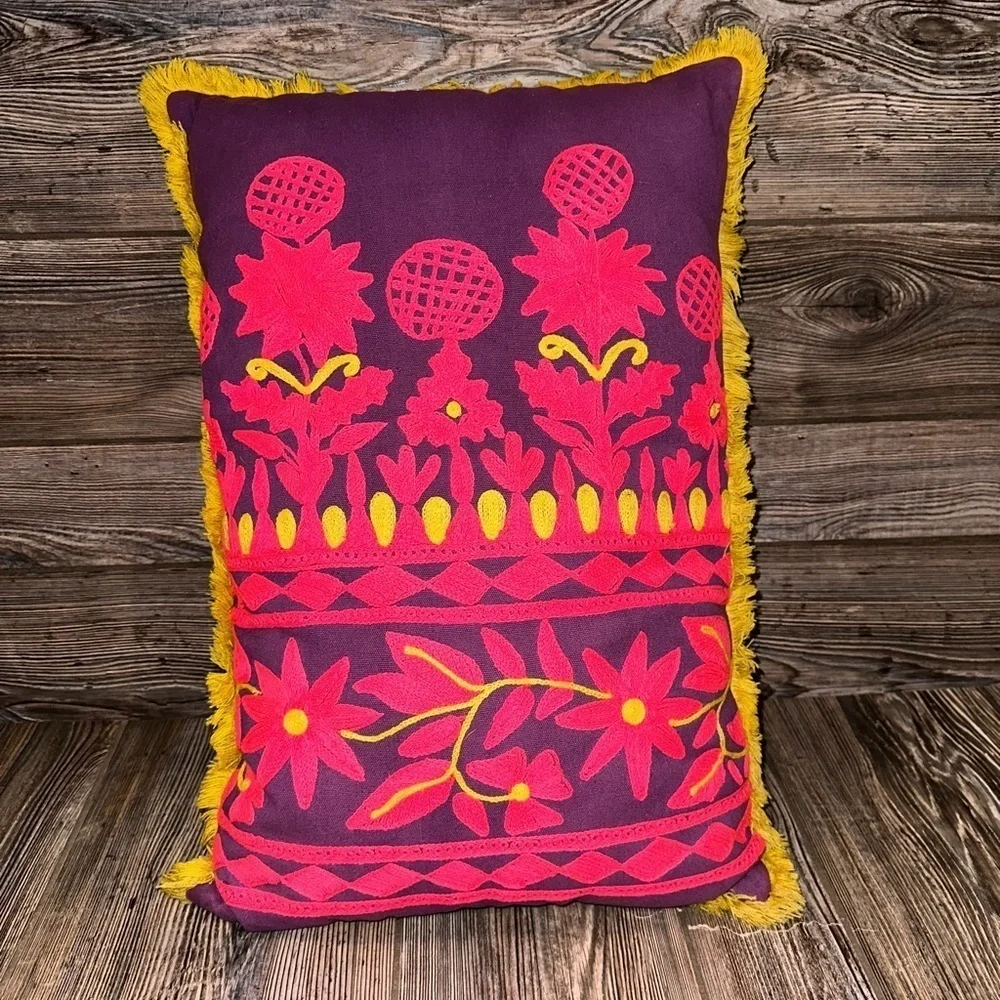 Modelli Bohemian Embroidered Floral Fringe Pillow